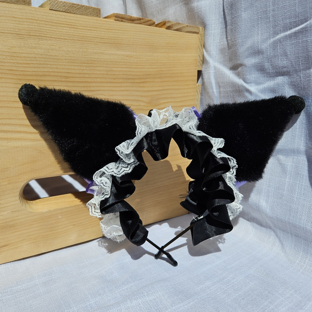 Purple and Black Kids Headband with Bow - Picture 2 of 2